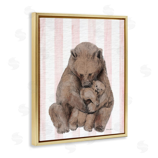 Stupell Industries Stupell Studio | Bear And Cub Pink Stripes Wall Art