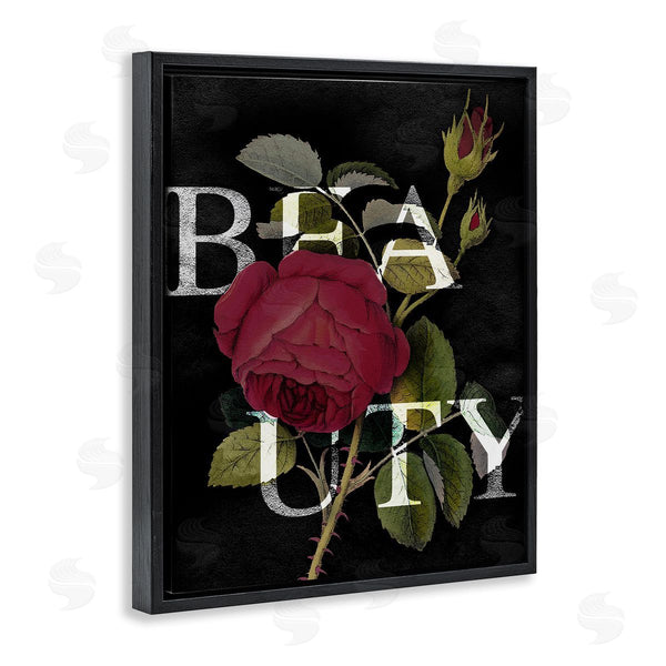 Stupell Industries Stupell Studio | Beauty Text Over Vintage Red Thorned Rose