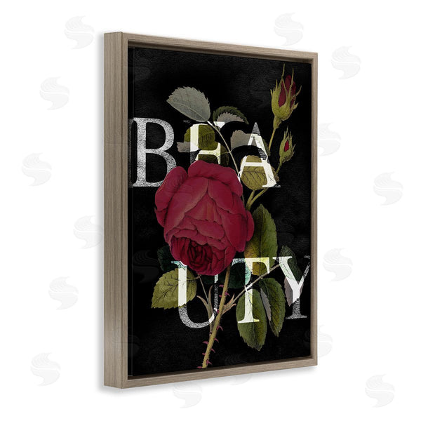 Stupell Industries Stupell Studio | Beauty Text Over Vintage Red Thorned Rose