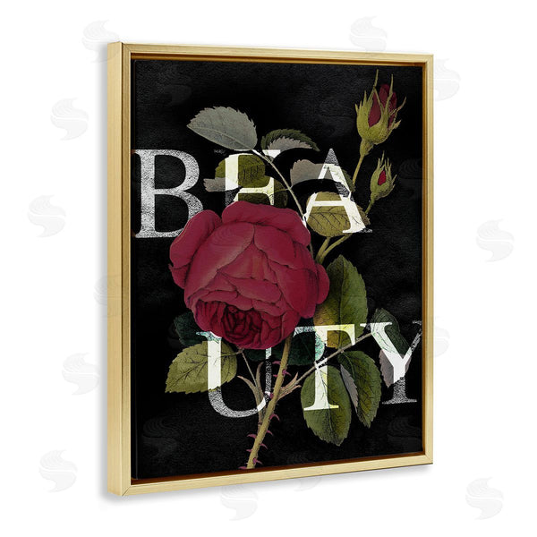 Stupell Industries Stupell Studio | Beauty Text Over Vintage Red Thorned Rose