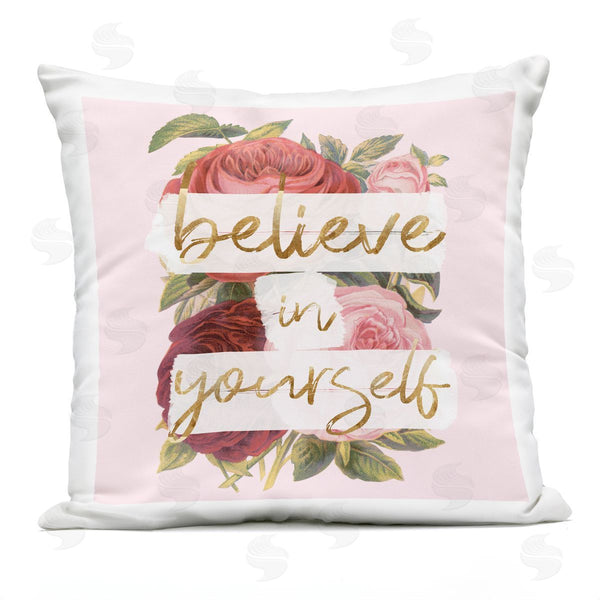 Stupell Industries Stupell Studio | Believe In Yourself Red Pink Rose Blossoms Printed Throw Pillow