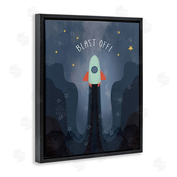 Stupell Industries Stupell Studio | Blast Off Retro Blue Space Rocket With Stars Wall Art