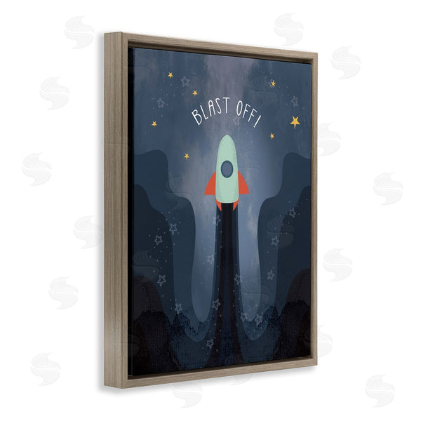 Stupell Industries Stupell Studio | Blast Off Retro Blue Space Rocket With Stars Wall Art