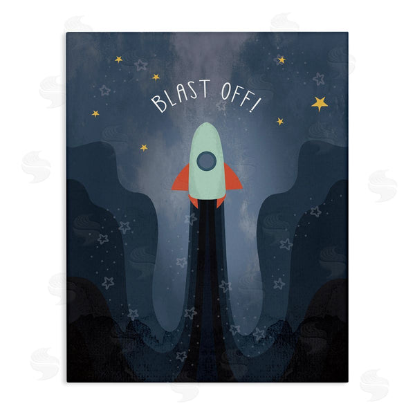 stupell industries Stupell Studio | Blast Off Retro Blue Space Rocket with Stars Wall Art