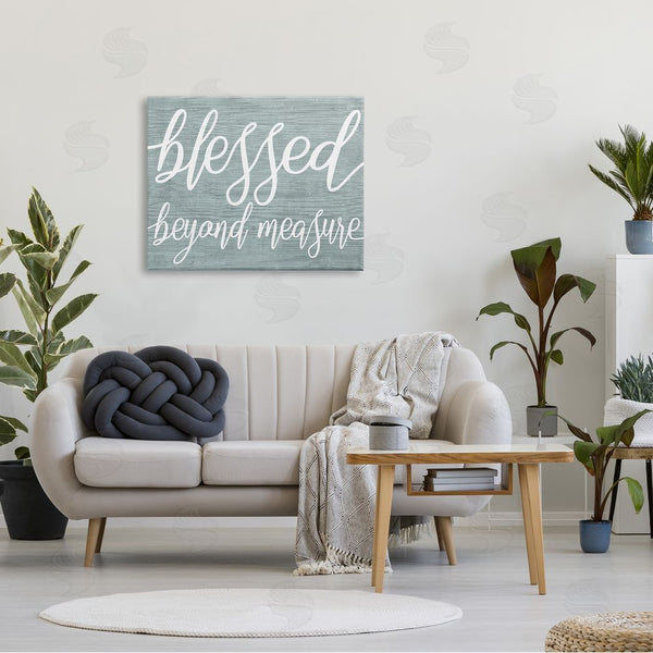 Stupell Industries Stupell Studio | Blessed Beyond Measure Motivational Phrase Rustic Blue Pattern Wall Art