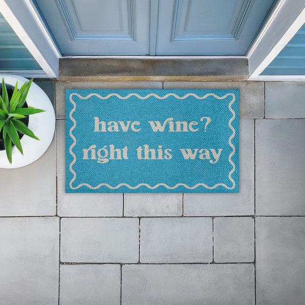 Stupell Industries Stupell Studio | Blue Have Wine Greeting Faux Sisal Door Mat