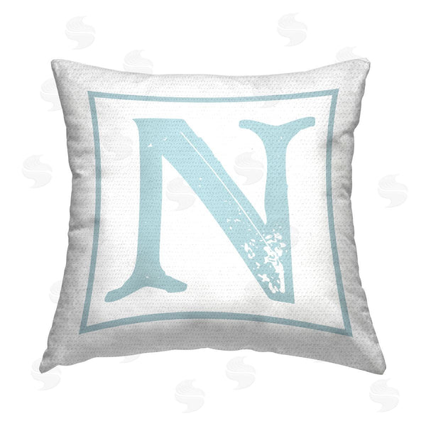 Stupell Industries Stupell Studio | Blue N Initial Printed Throw Pillow