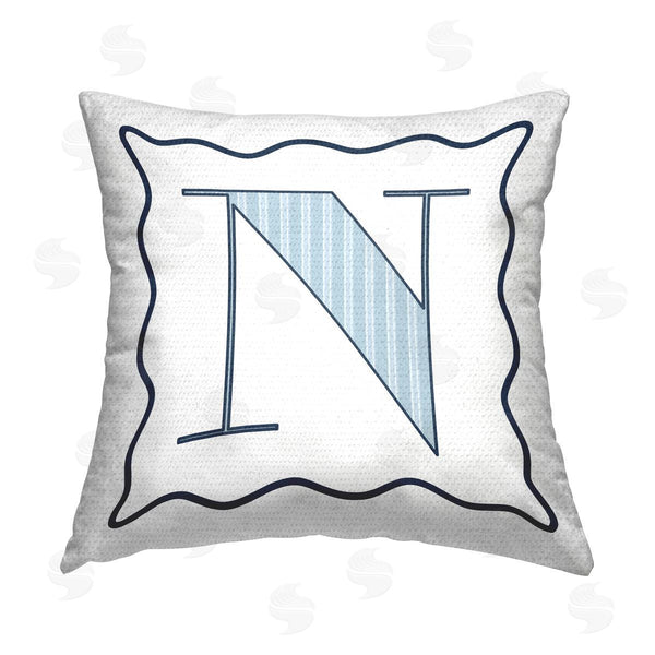 Stupell Industries Stupell Studio | Blue N Patterned Initial Printed Throw Pillow