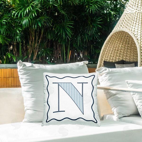 Stupell Industries Stupell Studio | Blue N Patterned Initial Printed Throw Pillow