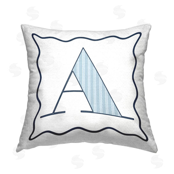 Stupell Industries Stupell Studio | Blue Patterned A Initial Printed Throw Pillow