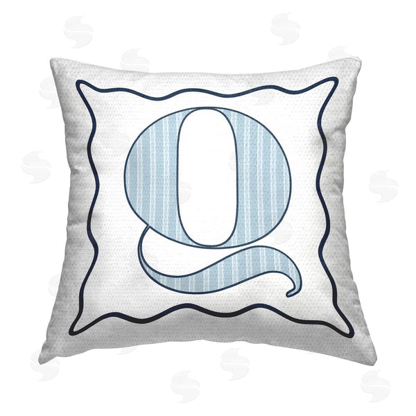 Stupell Industries Stupell Studio | Blue Patterned Q Initial Printed Throw Pillow