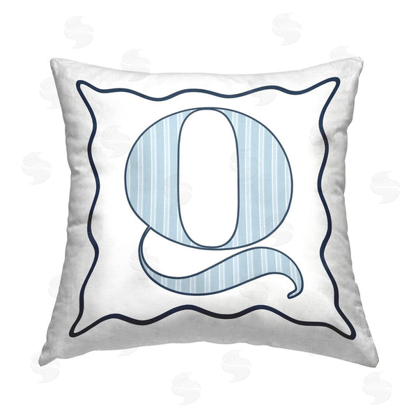 stupell industries Stupell Studio | Blue Patterned Q Initial Printed Throw Pillow