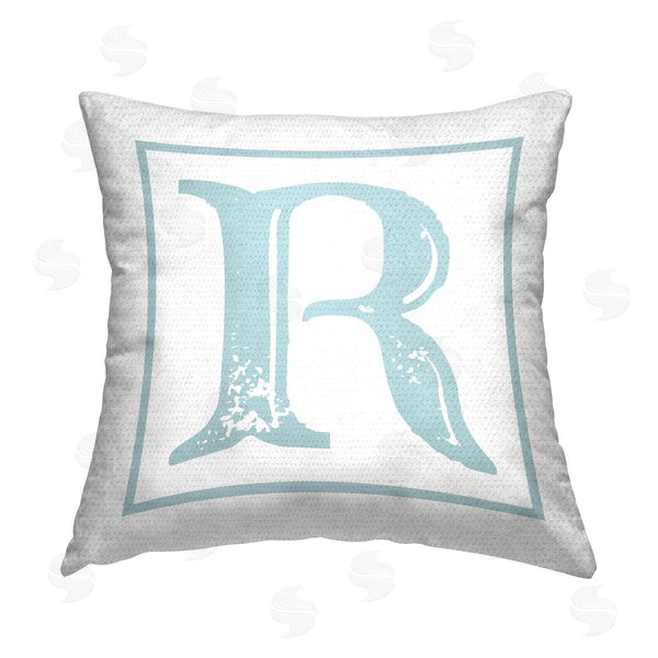 Stupell Industries Stupell Studio | Blue R Initial Letter Printed Throw Pillow