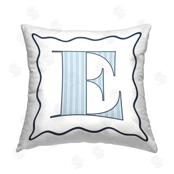 stupell industries Stupell Studio | Blue Striped E Initial Printed Throw Pillow