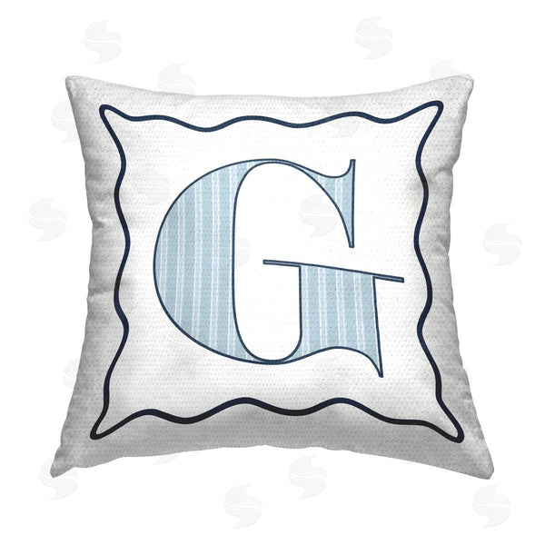 Stupell Industries Stupell Studio | Blue Striped G Initial Printed Throw Pillow