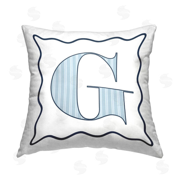 stupell industries Stupell Studio | Blue Striped G Initial Printed Throw Pillow