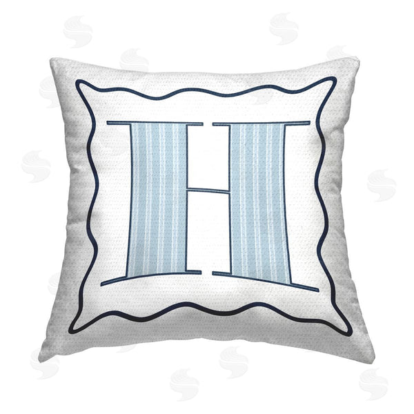 Stupell Industries Stupell Studio | Blue Striped H Initial Printed Throw Pillow
