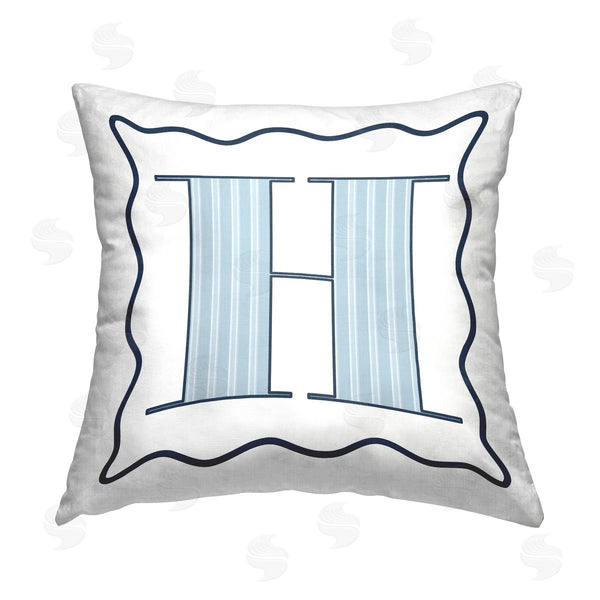 stupell industries Stupell Studio | Blue Striped H Initial Printed Throw Pillow