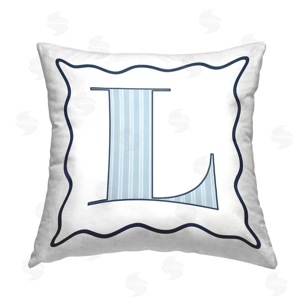 stupell industries Stupell Studio | Blue Striped L Letter Printed Throw Pillow