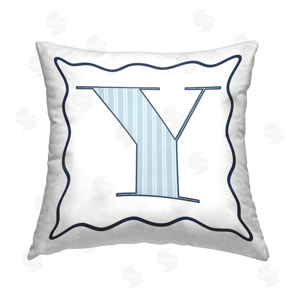 stupell industries Stupell Studio | Blue Striped Letter Y Printed Throw Pillow