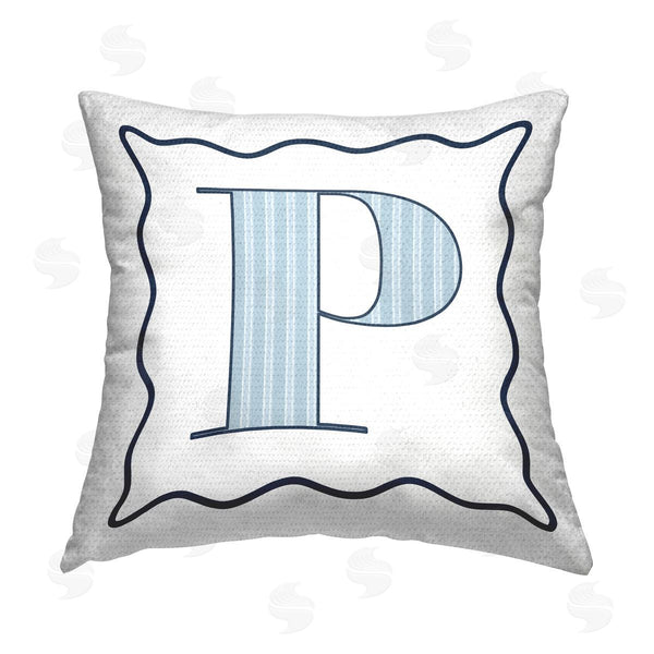 Stupell Industries Stupell Studio | Blue Striped P Initial Printed Throw Pillow