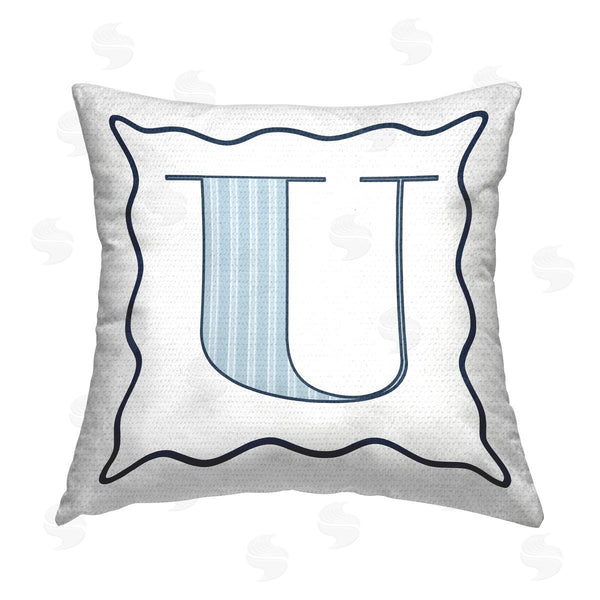 Stupell Industries Stupell Studio | Blue Striped U Initial Printed Throw Pillow