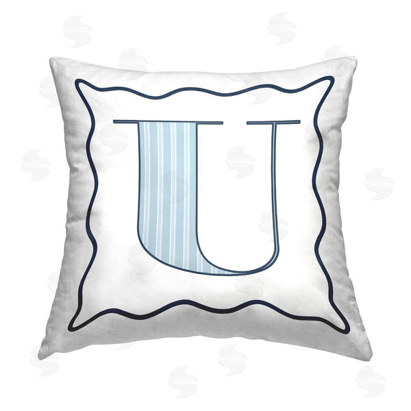 stupell industries Stupell Studio | Blue Striped U Initial Printed Throw Pillow