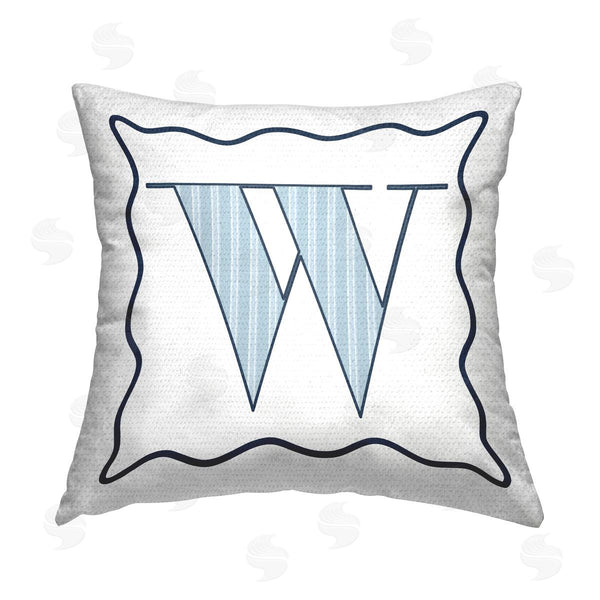 Stupell Industries Stupell Studio | Blue Striped W Initial Printed Throw Pillow