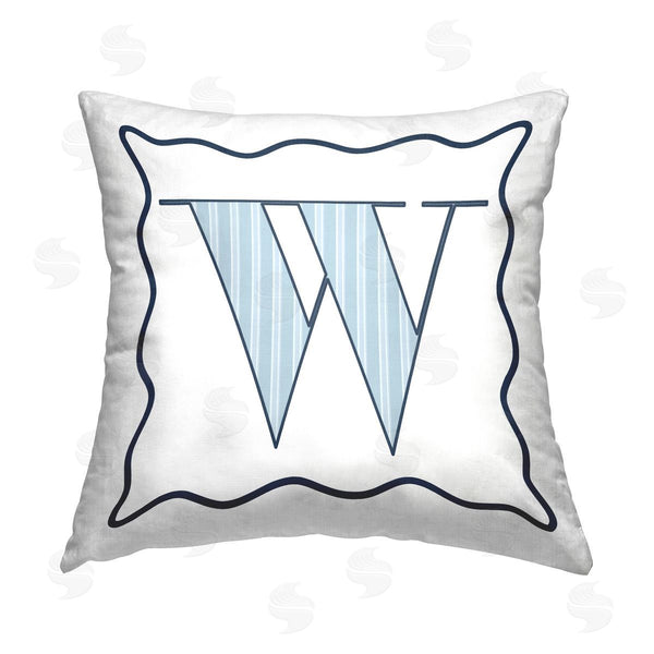 stupell industries Stupell Studio | Blue Striped W Initial Printed Throw Pillow