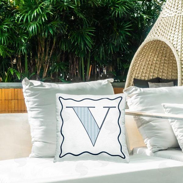 Stupell Industries Stupell Studio | Blue V Patterned Letter Printed Throw Pillow
