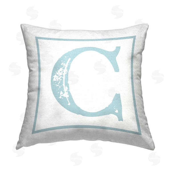 Stupell Industries Stupell Studio | Blue & White C Initial Printed Throw Pillow