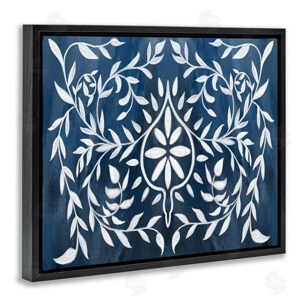 Stupell Industries Stupell Studio | Blue White Leaf Gilding Pattern