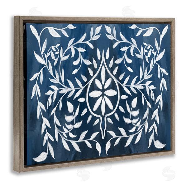Stupell Industries Stupell Studio | Blue White Leaf Gilding Pattern
