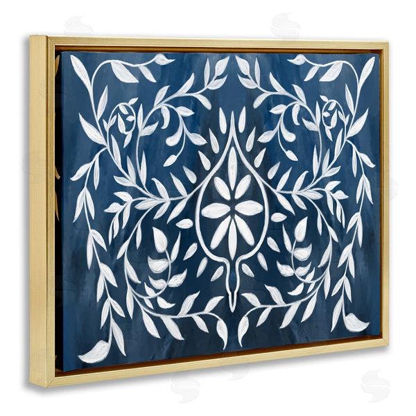 Stupell Industries Stupell Studio | Blue White Leaf Gilding Pattern