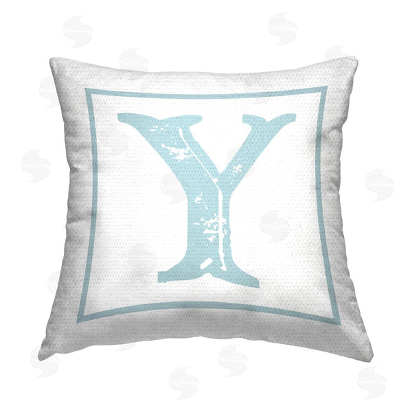 Stupell Industries Stupell Studio | Blue Y Alphabet Initial Printed Throw Pillow