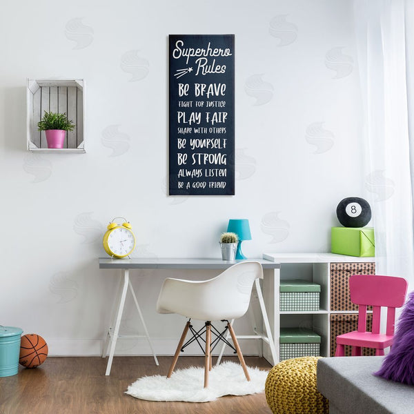 Stupell Industries Stupell Studio | Brave Superhero Rules Kid's Blue Motivational List Wall Art