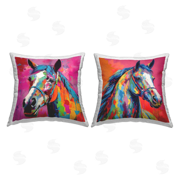 Stupell Industries Stupell Studio | Bright Neon Horse Portrait Printed Throw Pillow Set