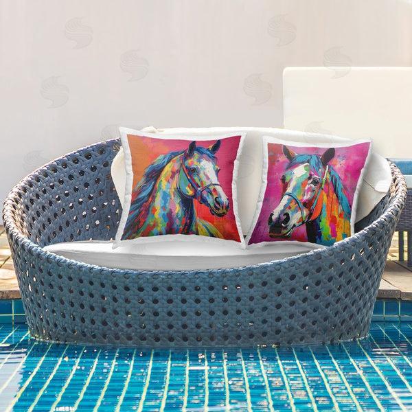 Stupell Industries Stupell Studio | Bright Neon Horse Portrait Printed Throw Pillow Set