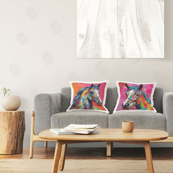 stupell industries Stupell Studio | Bright Neon Horse Portrait Printed Throw Pillow Set