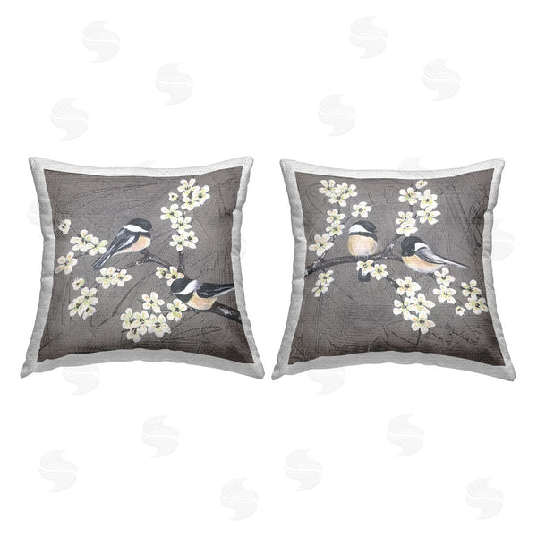 Stupell Industries Stupell Studio | Chickadee Birds Flowering Branch Printed Throw Pillow Set
