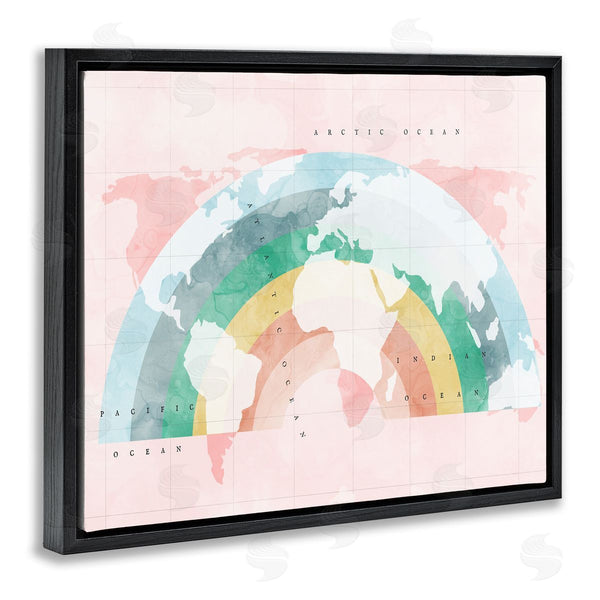 Stupell Industries Stupell Studio | Children's Pink World Map With Modern Rainbow Wall Art