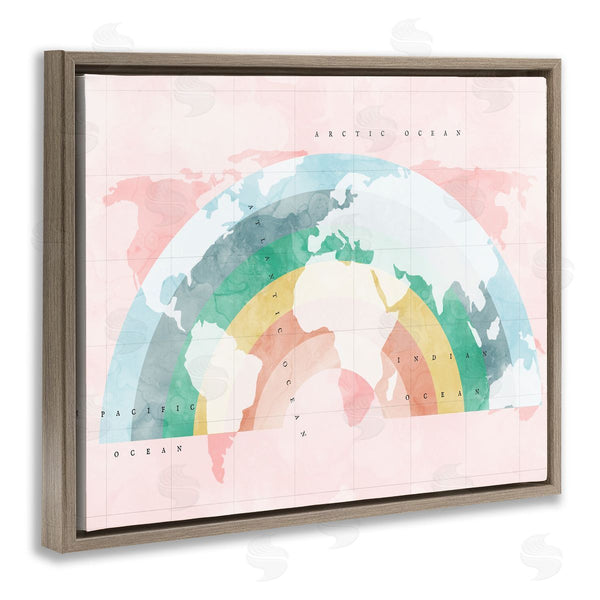 Stupell Industries Stupell Studio | Children's Pink World Map With Modern Rainbow Wall Art