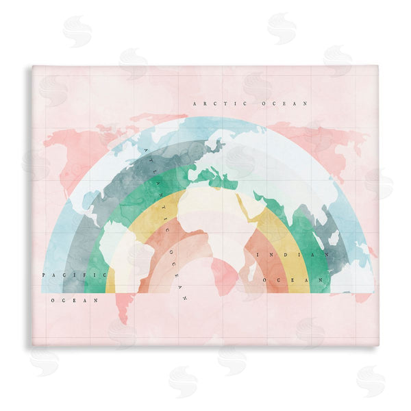 stupell industries Stupell Studio | Children's Pink World Map with Modern Rainbow Wall Art