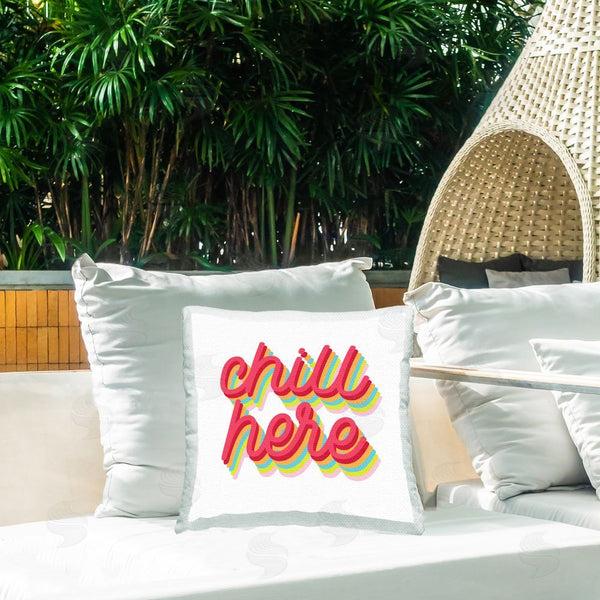 Stupell Industries Stupell Studio | Chill Here Striped Cursive Printed Throw Pillow