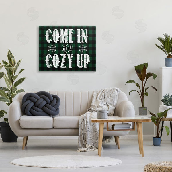 Stupell Industries Stupell Studio | Come In Cozy Up Phrase Snowflakes Green Plaid Wall Art