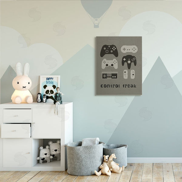 Stupell Industries Stupell Studio | Control Freak Distressed Pattern Black Grey Controllers Wall Art