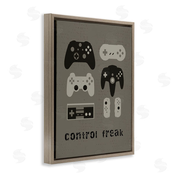 Stupell Industries Stupell Studio | Control Freak Distressed Pattern Black Grey Controllers Wall Art