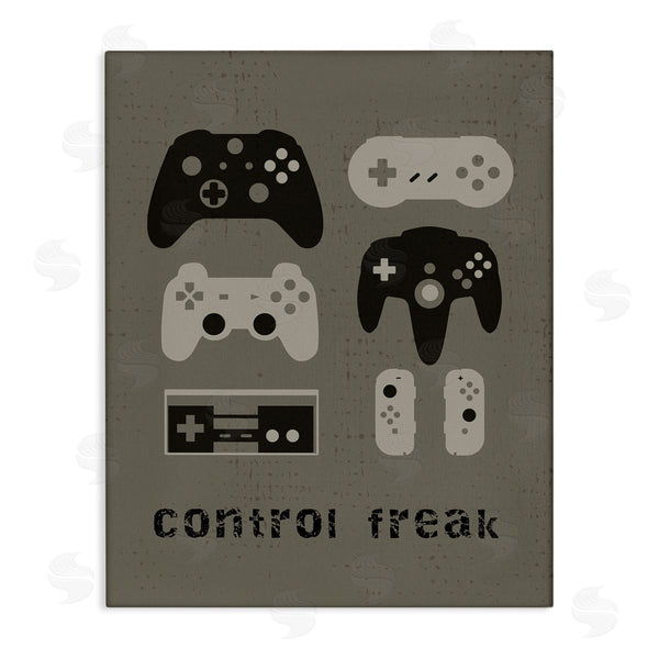 stupell industries Stupell Studio | Control Freak Distressed Pattern Black Grey Controllers Wall Art