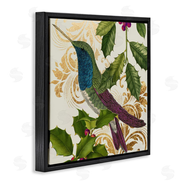 Stupell Industries Stupell Studio | Curious Hummingbird Golden Pattern Winter Holly Bird Wall Art