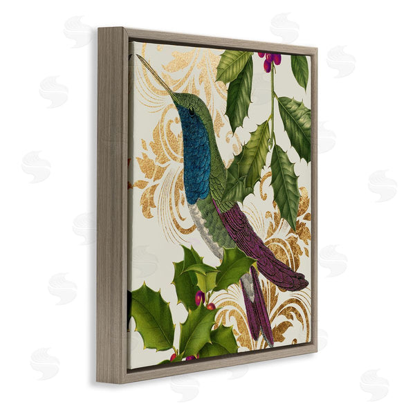 Stupell Industries Stupell Studio | Curious Hummingbird Golden Pattern Winter Holly Bird Wall Art